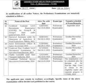 OSSC Notice regarding the schedule of the Preliminary Exams