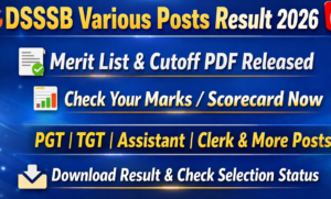 DSSSB Various Posts Result 2026 Download Merit List & Cutoff PDF, Check Marks - PunjabJobAlert.com