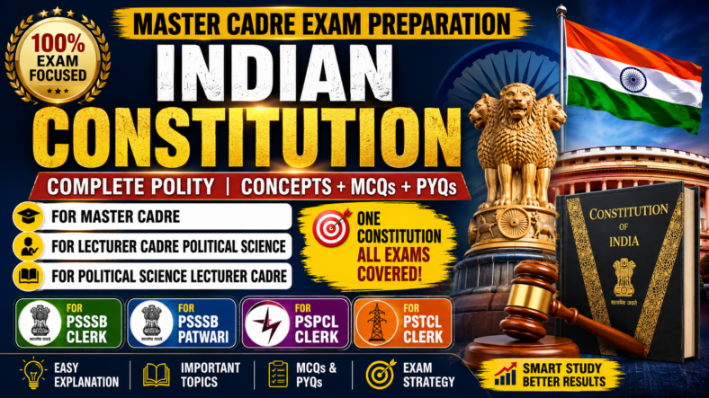 Indian Polity Quiz :- Indian Constitution for Master Cadre, Lecturer Cadre Political Science, Political Science Lecturer Cadre, Polity for PSSSB Clerk, PSSSB Patwari, PSPCL Clerk, PSTCL Clerk