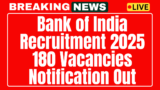 Bank of India (BOI) Recruitment 2025 Apply for 180 Specialist Officer posts