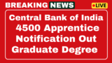 Central Bank of India Apprentice Recruitment 2025 Application to 4500 posts
