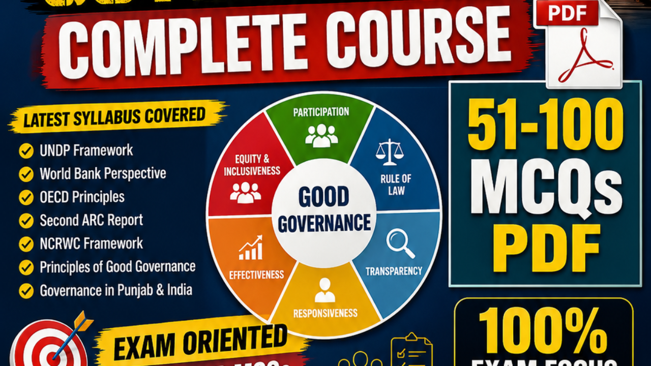 Governance MCQs PDF (51-100) 2026-2027 | Punjab Lecturer Cadre Political Science | New Syllabus | Unit Wise | Chapter Wise | Solved MCQs PDF Download