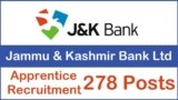 JK Bank Apprentice Recruitment 2024-25 Apply Now Notification for 278 posts released